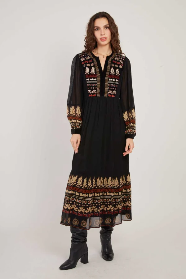 René-Derhy BARBADES flowing embroidered long dress