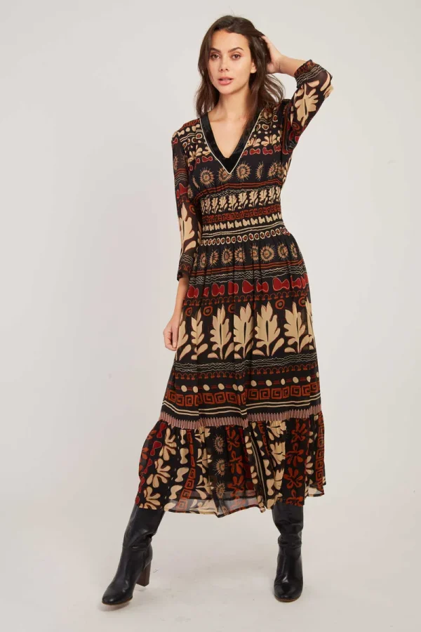 René-Derhy BARTHOLOMEE V-neck printed long dress