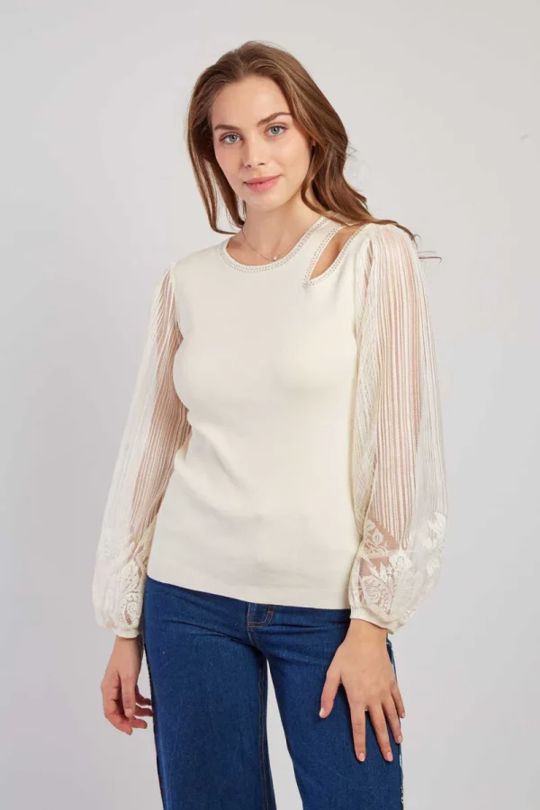 René-Derhy CARACAS lightweight sweater with transparent puff sleeves