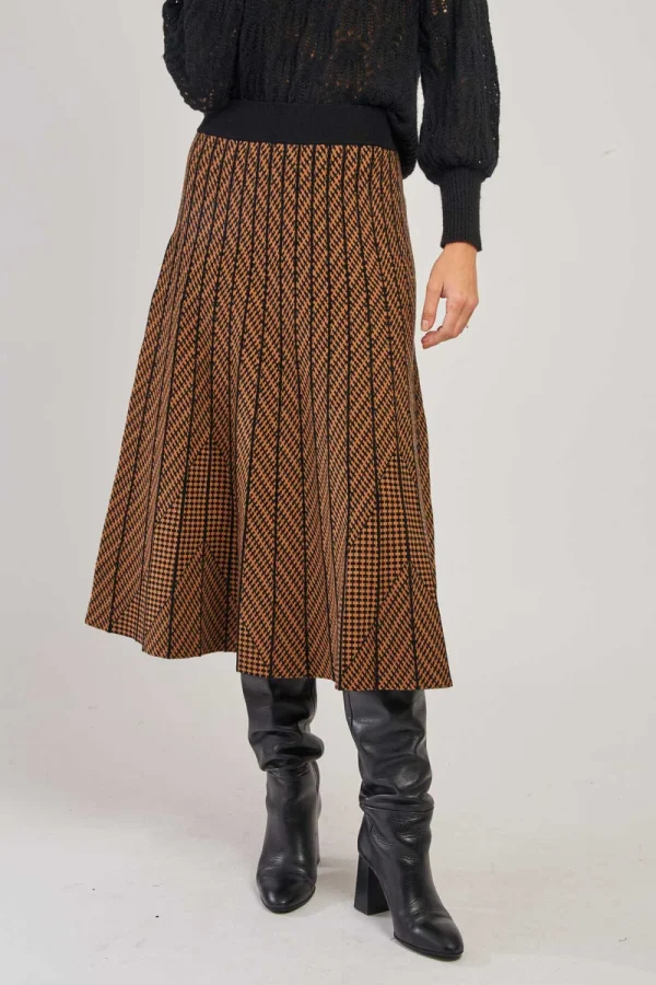 René-Derhy GALANTE striped knit pleated mid-length skirt