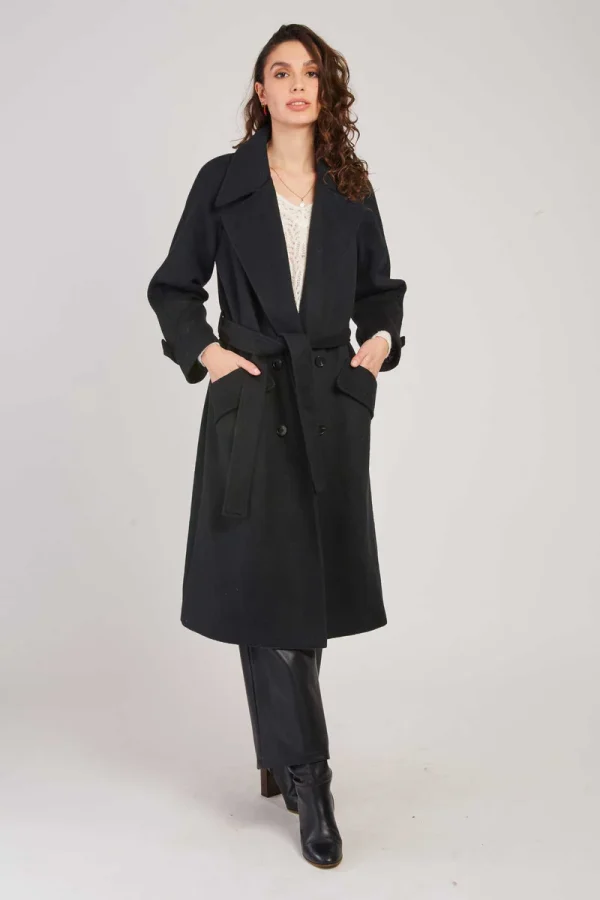 René-Derhy Long plain coat with a LOYAL belt