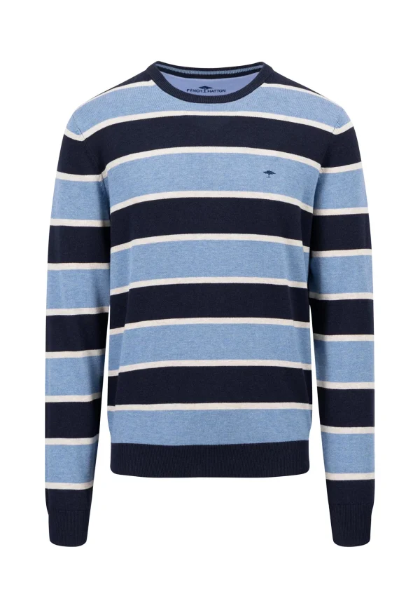 Fynch-Hatton Striped cotton sweater with a circular neckline