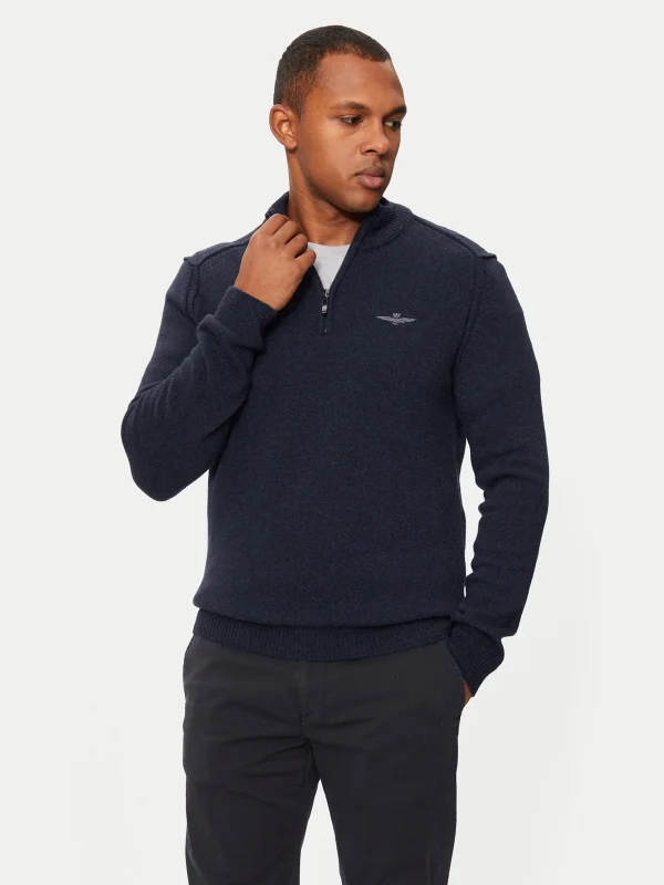 Aeronautica Militare Half zip sweater in wool blend