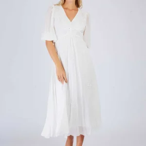 René-Derhy CAPUCINE plain embroidered long dress